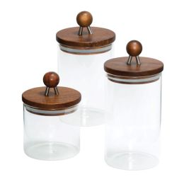 3-Piece Acacia-Top Glass Kitchen Canister Set