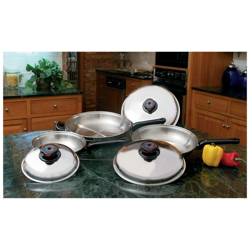Precise Heat 6pc, 12-Element, T304 Stainless Steel Skillet Set with Steam Control Knobs