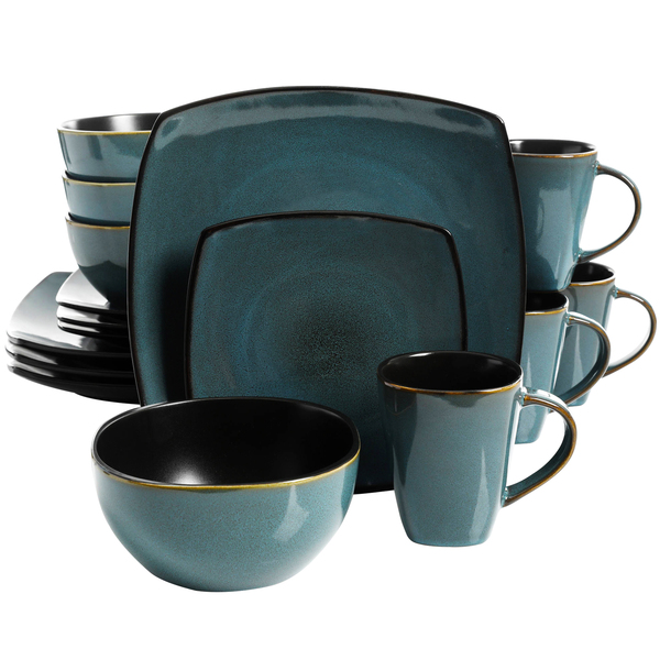 Soho Lounge 16-Piece Soft Square Dinnerware Set in Teal Green