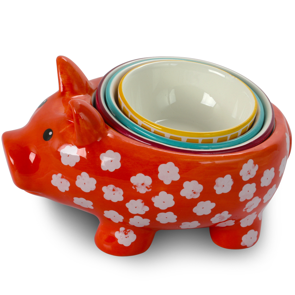 Urban Market Life on the Farm 4 Piece Durastone Figural Pig Measuring Cup Set in Assorted Colors