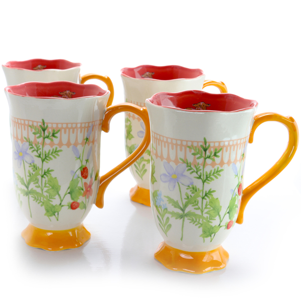Urban Market Life on the Farm 4 Piece 16 Ounce Ceramic Footed Tea Cup Set in Floral Pattern