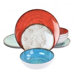 Elama Pryce 12 Piece Melamine Dinnerware Set is Assorted Colors