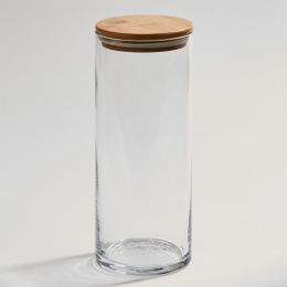 Large Glass Jar with Wood Cover 10" X 4" D