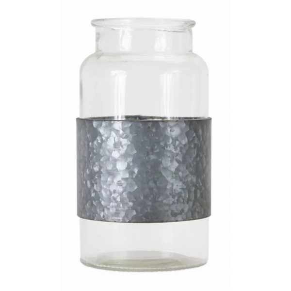 Jar With Metal Wrap (Set of 2) 8" x 12"H Glass/Iron