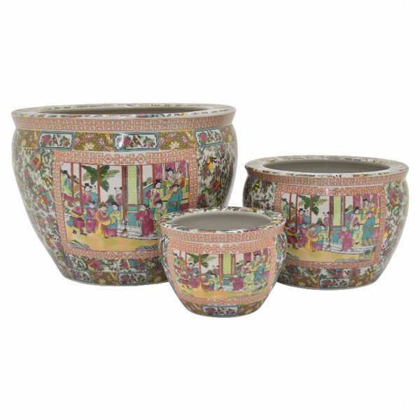 Plutus Brands Fish Bowl Planters Set Of Three in Multi-Colored Porcelain