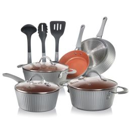 Lines Kitchenware 11 Piece Pots and Pans Set (Color: Silver)