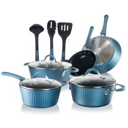 Lines Kitchenware 11 Piece Pots and Pans Set (Color: Blue)