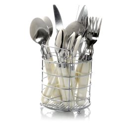 Gibson Sensations II Stainless Steel 16 Piece Flatware Set Chrome Caddy (Color: White)