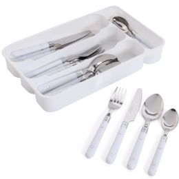 Gibson Casual Living 24 Piece Flatware Set with Storage Tray (Color: White)