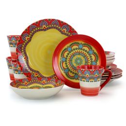 Elama Zen Mozaik16 Piece Dinnerware Set (Color: Red)
