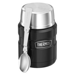 Thermos Stainless Steel Food Jar w Folding Spoon Size 16 Ounce (Color: Black)