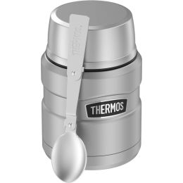 Thermos Stainless Steel Food Jar w Folding Spoon Size 16 Ounce (Color: Silver)